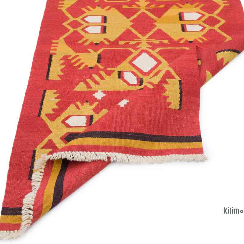 Rojo, Amarillo Corredor Nueva Alfombra Turca Kilim - 85 cm x 298 cm - K0058154