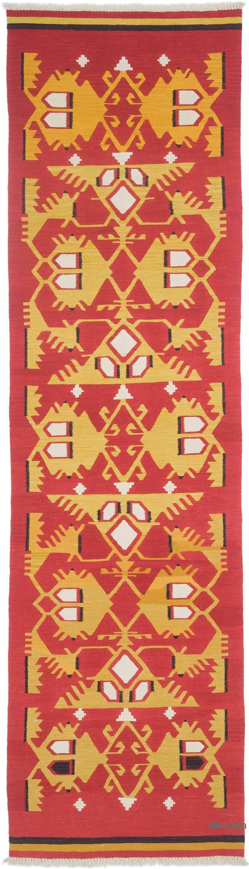 Rojo, Amarillo Corredor Nueva Alfombra Turca Kilim - 85 cm x 298 cm - K0058154