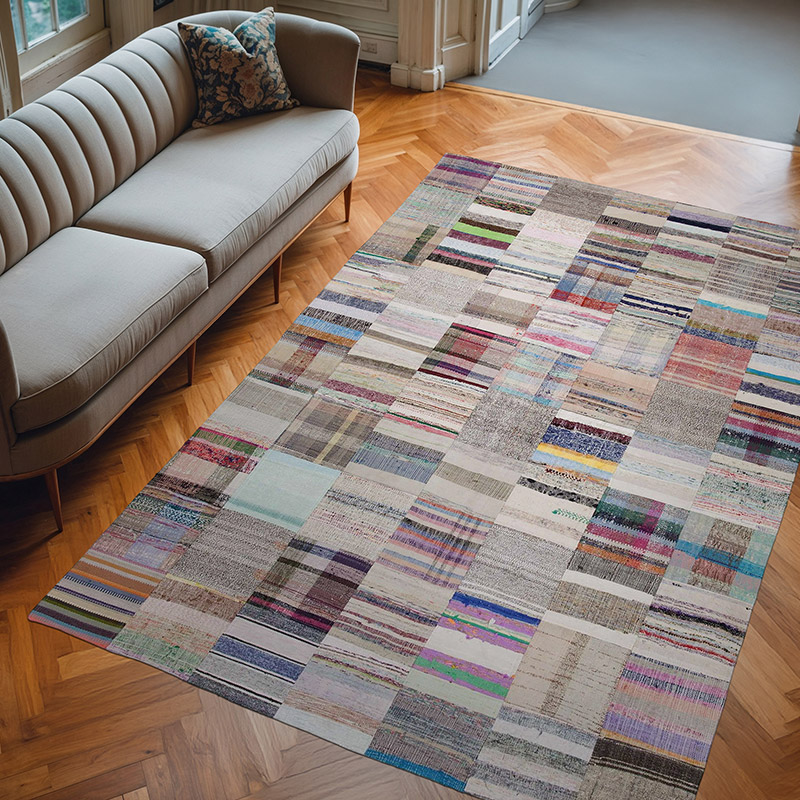 Multicolor Patchwork Kilim Rug - 6' 8" x 9' 10" (80" x 118") - K0058186