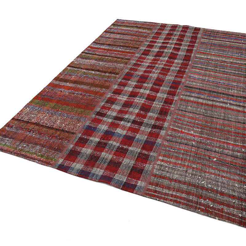 Red Patchwork Kilim Rug - 6' 8" x 9' 7" (80" x 115") - K0058215