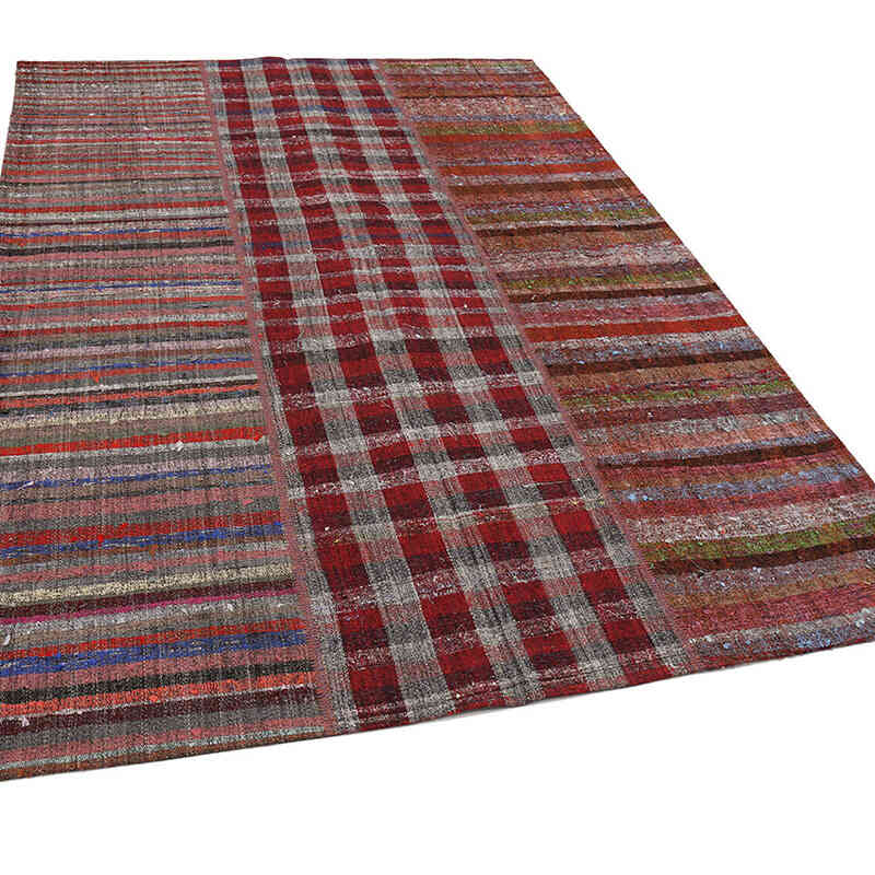 Red Patchwork Kilim Rug - 6' 8" x 9' 7" (80" x 115") - K0058215