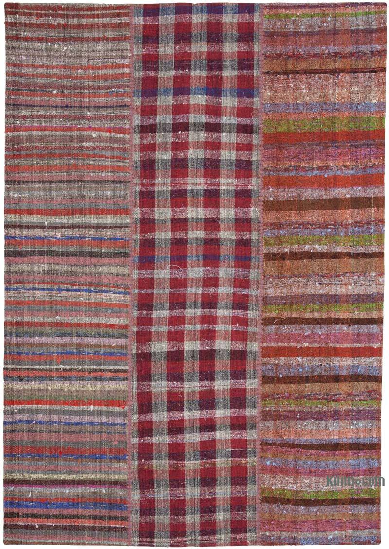 Red Patchwork Kilim Rug - 6' 8" x 9' 7" (80" x 115") - K0058215