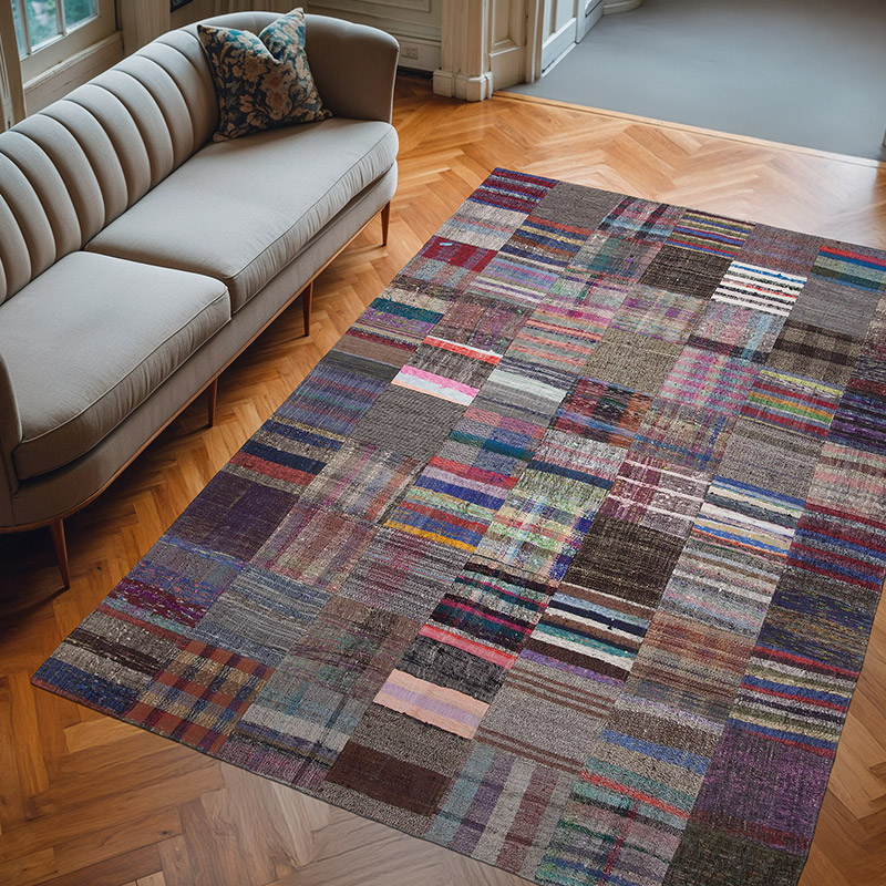 Gri Anadolu Çaput Patchwork Kilim - 206 cm x 296 cm - K0058222
