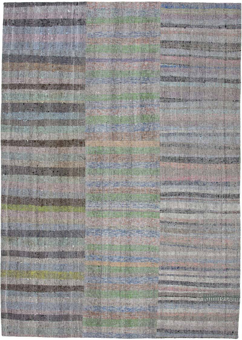Grey, Multicolor Patchwork Kilim Rug - 8' 1" x 11' 6" (97" x 138") - K0058236