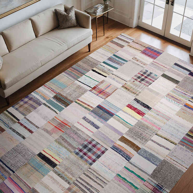 Çok Renkli Anadolu Çaput Patchwork Kilim - 248 cm x 338 cm - K0058245