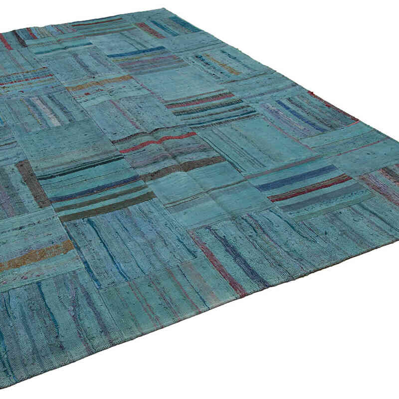 Aqua Patchwork Kilim Rug - 6' 8" x 10' 1" (80" x 121") - K0058353