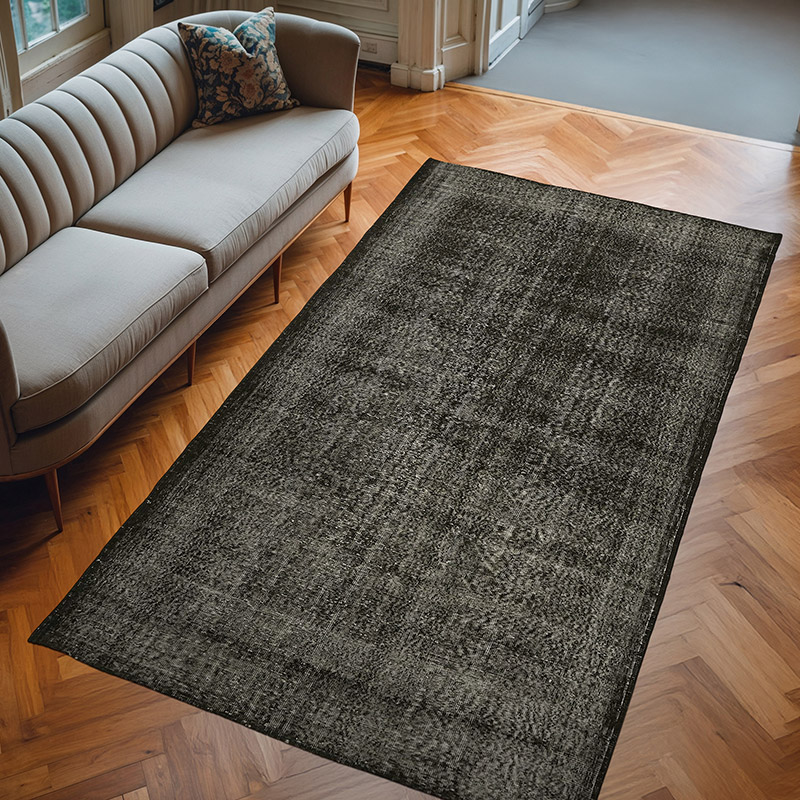Black Over-dyed Vintage Hand-Knotted Turkish Rug - 5' 6" x 9' 9" (66" x 117") - K0059278