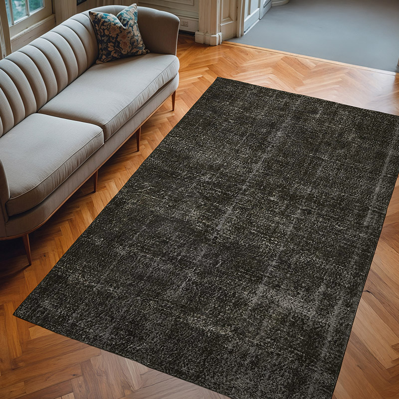 Black Over-dyed Vintage Hand-Knotted Turkish Rug - 6' 3" x 9' 9" (75" x 117") - K0059291