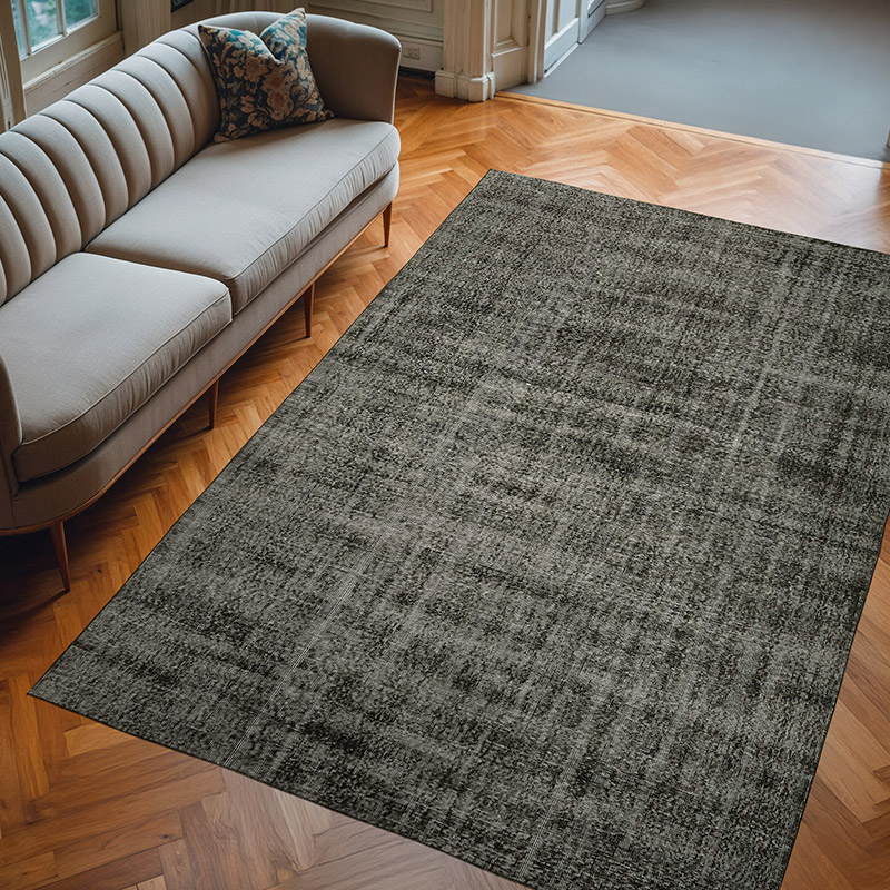 Black Over-dyed Vintage Hand-Knotted Turkish Rug - 6' 9" x 9' 11" (81" x 119") - K0059294
