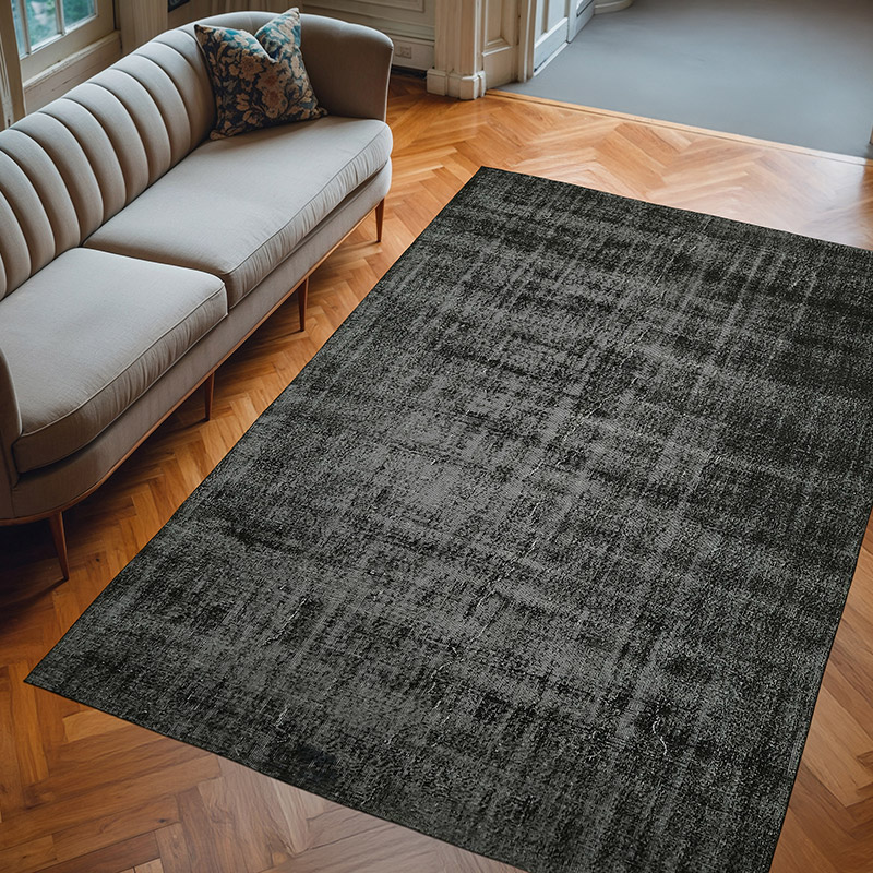 Negro Alfombra Turca Vintage Sobre-teñida - 209 cm x 304 cm - K0059296