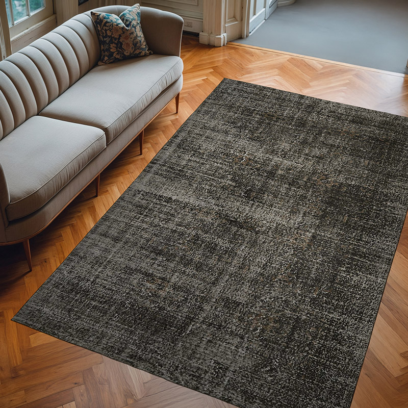 Negro Alfombra Turca Vintage Sobre-teñida - 201 cm x 301 cm - K0059298