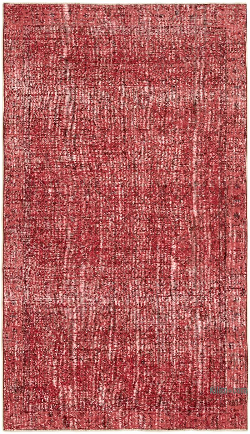 Red Over-dyed Vintage Hand-Knotted Turkish Rug - 4' 11" x 8' 6" (59" x 102") - K0059311