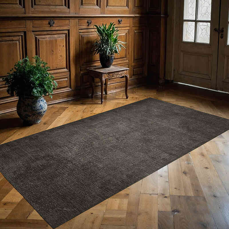 Black Over-dyed Vintage Hand-Knotted Turkish Rug - 4' 10" x 8' 10" (58" x 106") - K0059321