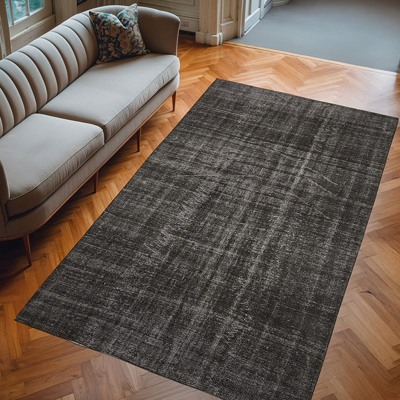 Negro Alfombra Turca Vintage Sobre-teñida - 163 cm x 270 cm - K0059322