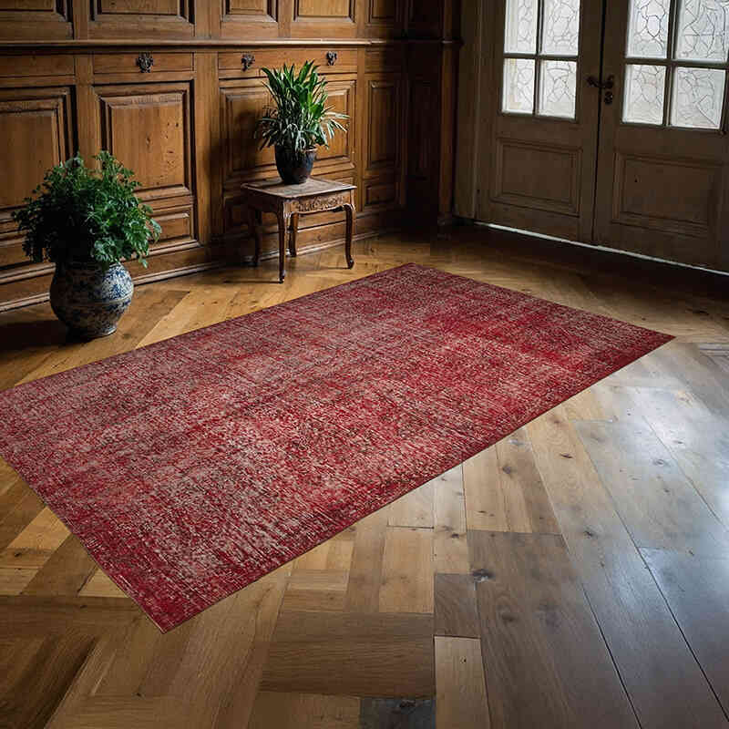 Red Over-dyed Vintage Hand-Knotted Turkish Rug - 5' 1" x 8' 8" (61" x 104") - K0059323