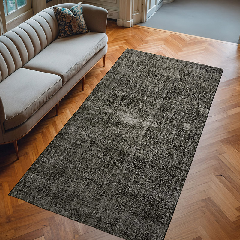 Black Over-dyed Vintage Hand-Knotted Turkish Rug - 4' 8" x 8' 11" (56" x 107") - K0059332
