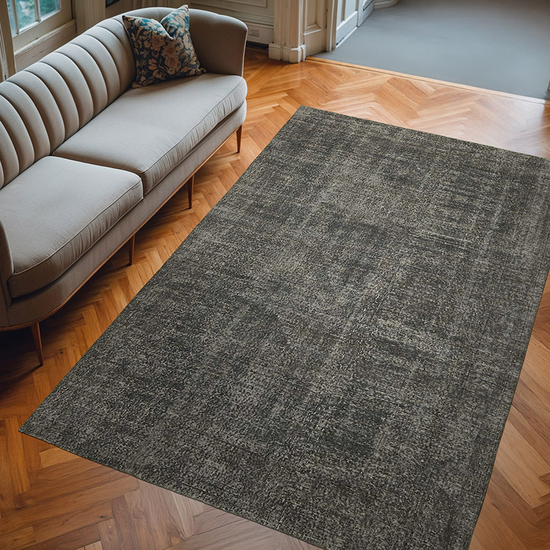 Black Over-dyed Vintage Hand-Knotted Turkish Rug - 6' 1" x 9' 4" (73" x 112") - K0059334