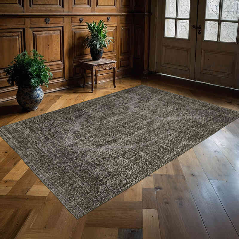 Gris Alfombra Turca Vintage Sobre-teñida - 162 cm x 230 cm - K0059338