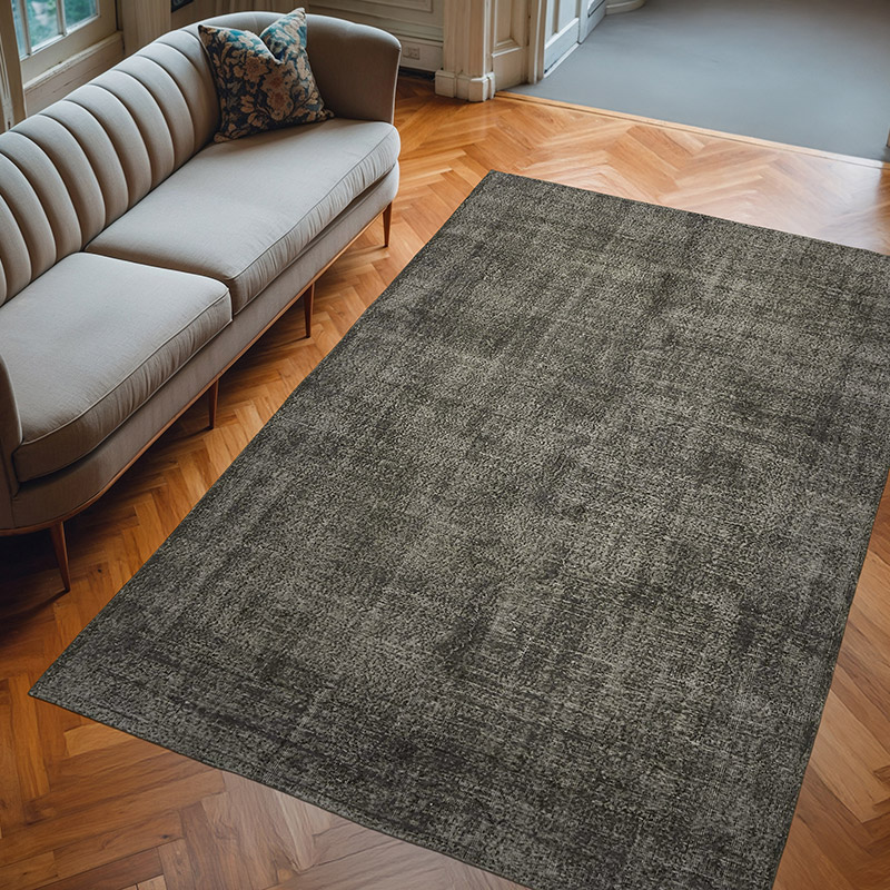 Negro Alfombra Turca Vintage Sobre-teñida - 201 cm x 305 cm - K0059339