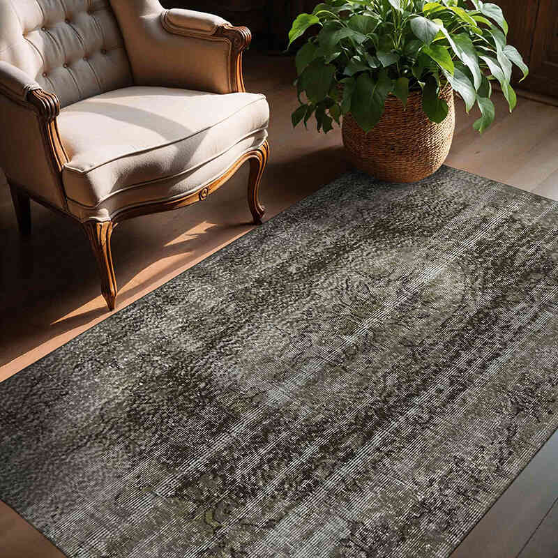 Negro Alfombra Turca Vintage Sobre-teñida - 145 cm x 196 cm - K0059347