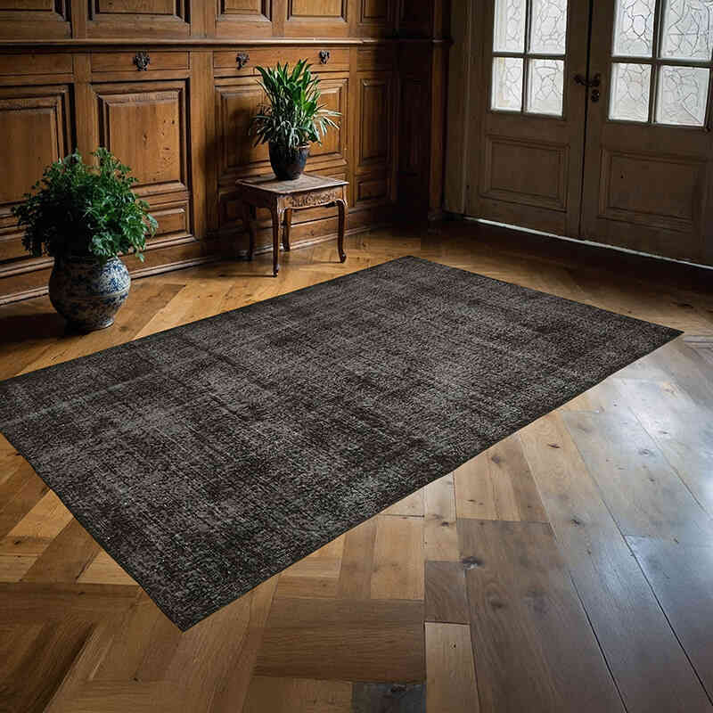Negro Alfombra Turca Vintage Sobre-teñida - 161 cm x 267 cm - K0059353