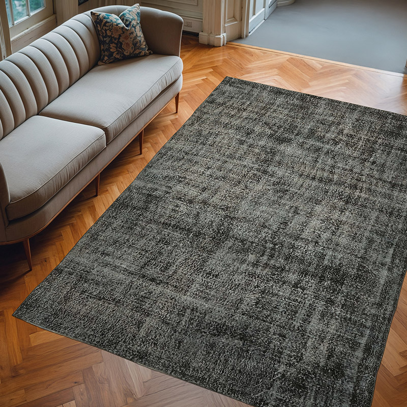 Negro Alfombra Turca Vintage Sobre-teñida - 198 cm x 291 cm - K0059354