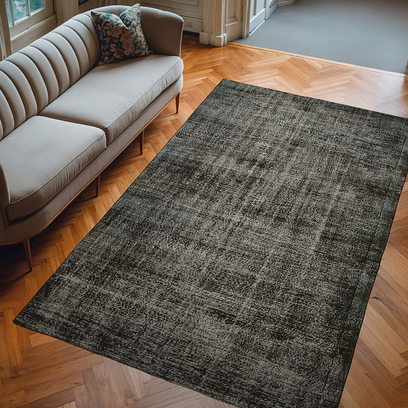 Black Over-dyed Vintage Hand-Knotted Turkish Rug - 6' 5" x 10' 1" (77" x 121") - K0059357
