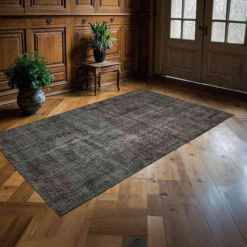 Negro Alfombra Turca Vintage Sobre-teñida - 157 cm x 263 cm - K0059362