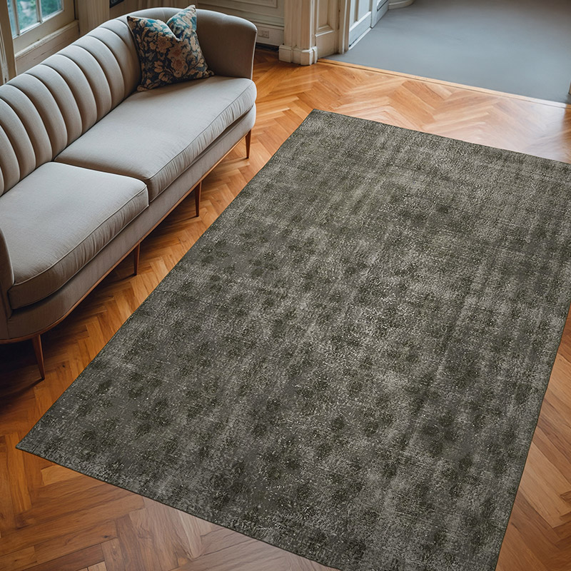 Gray Over-dyed Vintage Hand-Knotted Turkish Rug - 6' 8" x 9' 10" (80" x 118") - K0059364