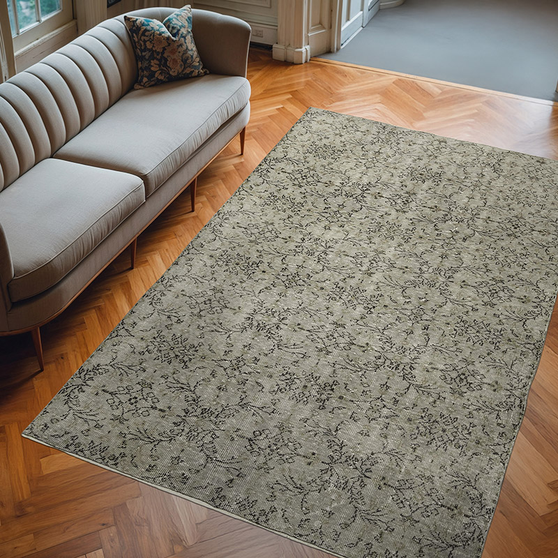 Gray Over-dyed Vintage Hand-Knotted Turkish Rug - 6' 4" x 9' 2" (76" x 110") - K0059375