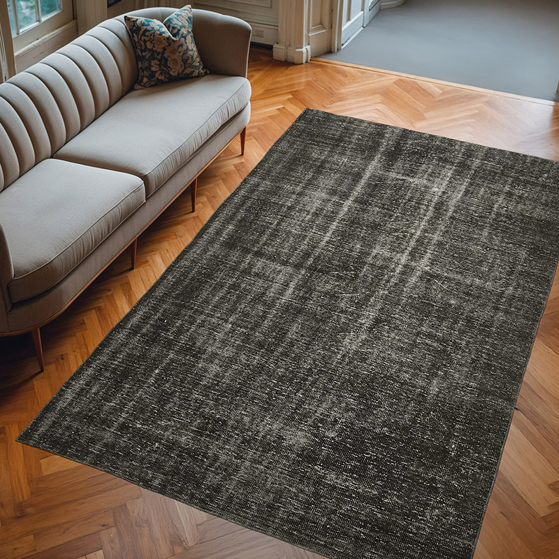 Negro Alfombra Turca Vintage Sobre-teñida - 186 cm x 284 cm - K0059384