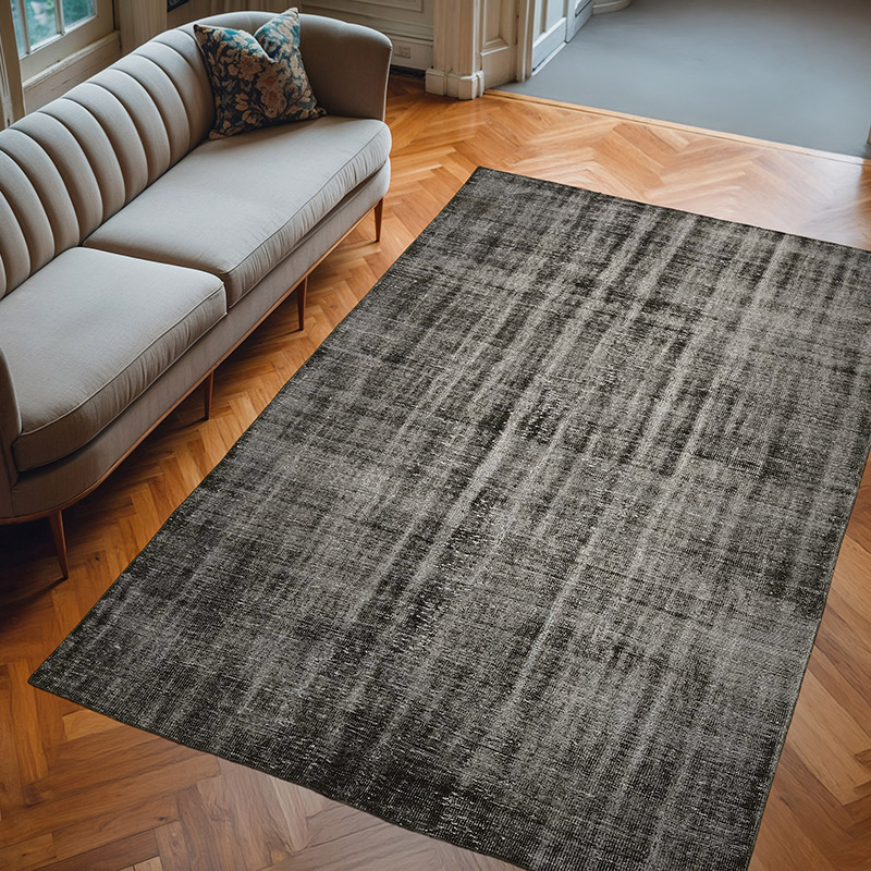 Negro Alfombra Turca Vintage Sobre-teñida - 200 cm x 298 cm - K0059385