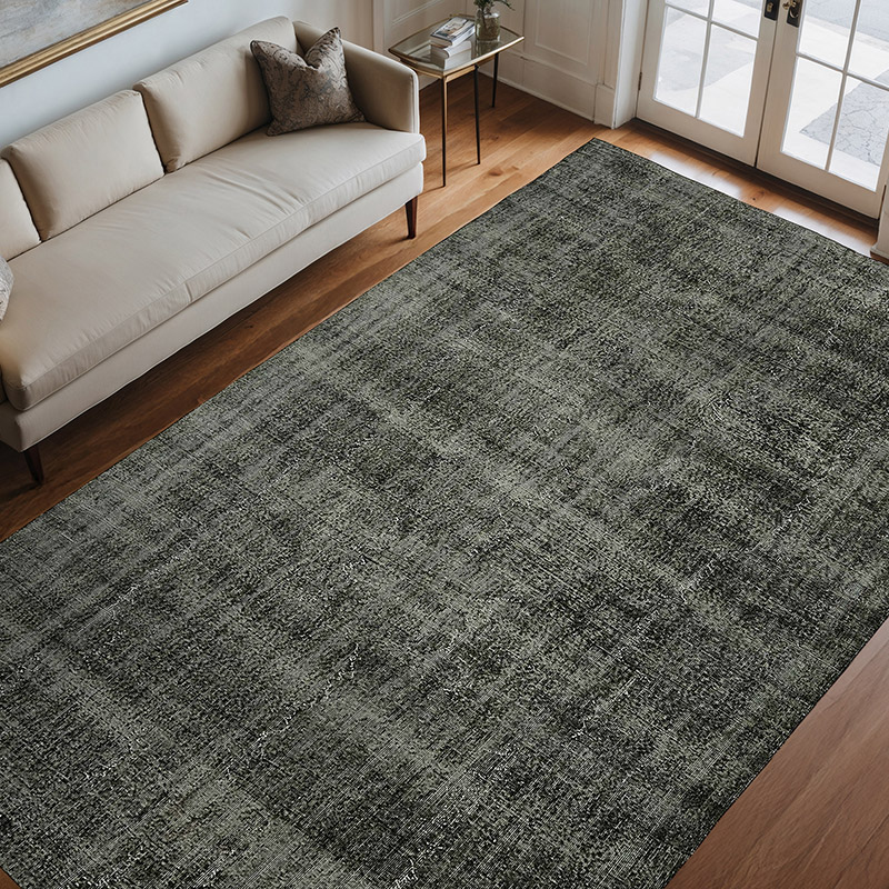 Black Over-dyed Vintage Hand-Knotted Turkish Rug - 6' 11" x 10' 8" (83" x 128") - K0059401