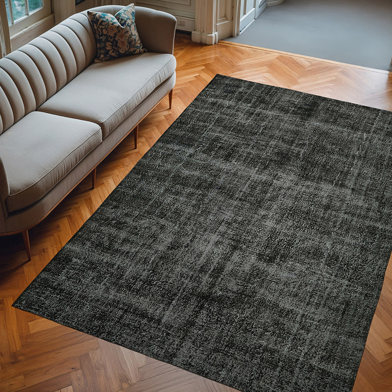 Black Over-dyed Vintage Hand-Knotted Turkish Rug - 7' 3" x 10' 5" (87" x 125") - K0059405