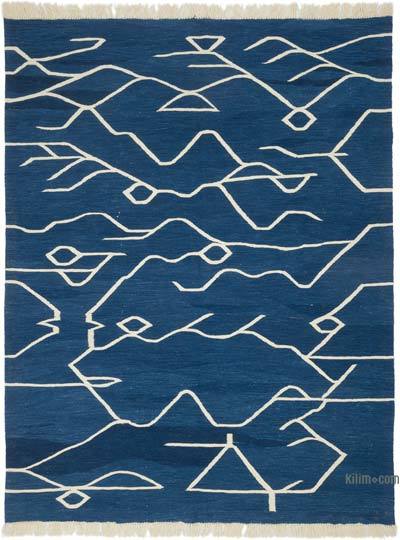 Azul Oscuro Nueva Alfombra Turca Kilim - 186 cm x 242 cm