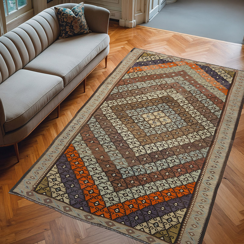 Vintage Bayburt Kilim Rug - 6' 3" x 9' 11" (75" x 119") - K0060294