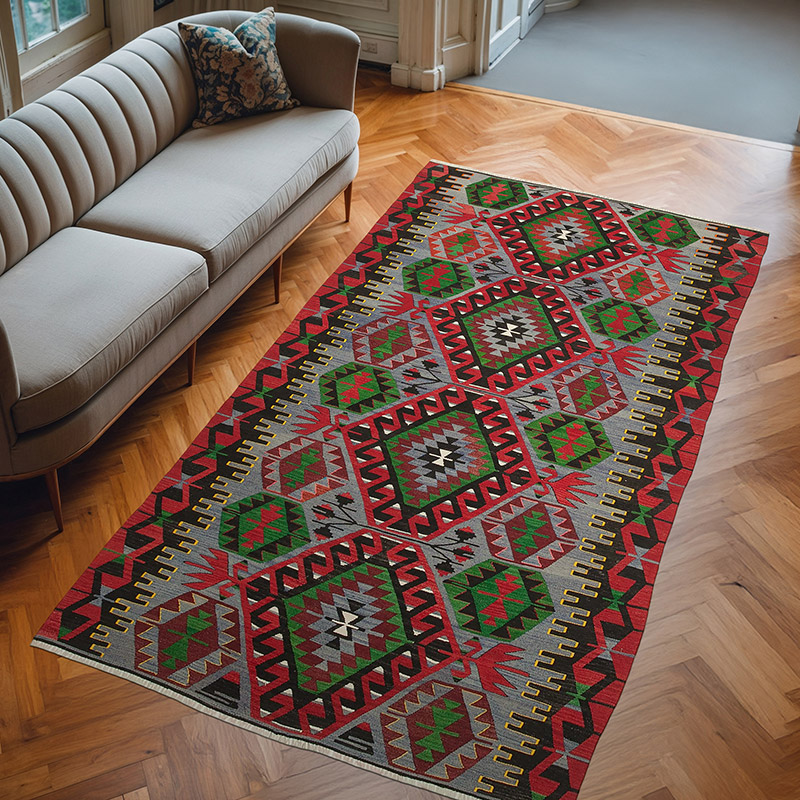 Vintage Turkish Kilim Rug - 5' 3" x 9' 6" (63" x 114") - K0060479