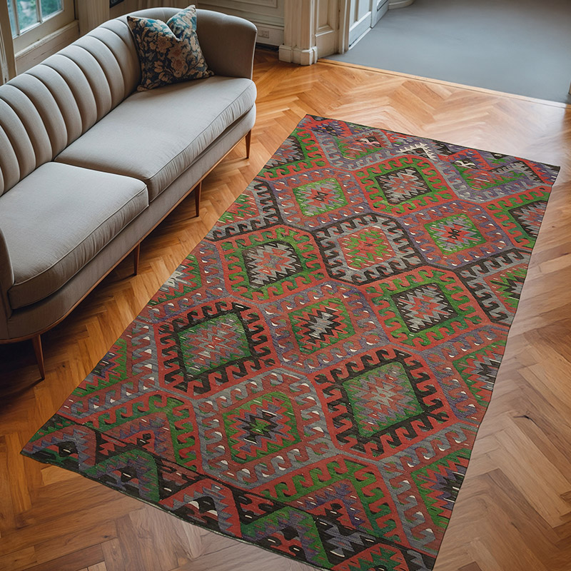 Vintage Turkish Kilim Rug - 5' 5" x 9' 6" (65" x 114") - K0060482