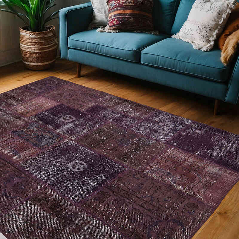 Púrpura Alfombra Turca de Retazos - 148 cm x 202 cm - K0060858