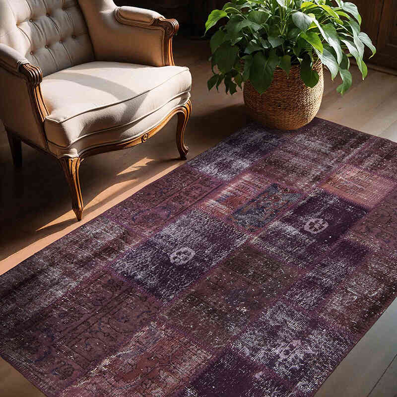 Púrpura Alfombra Turca de Retazos - 148 cm x 202 cm - K0060858