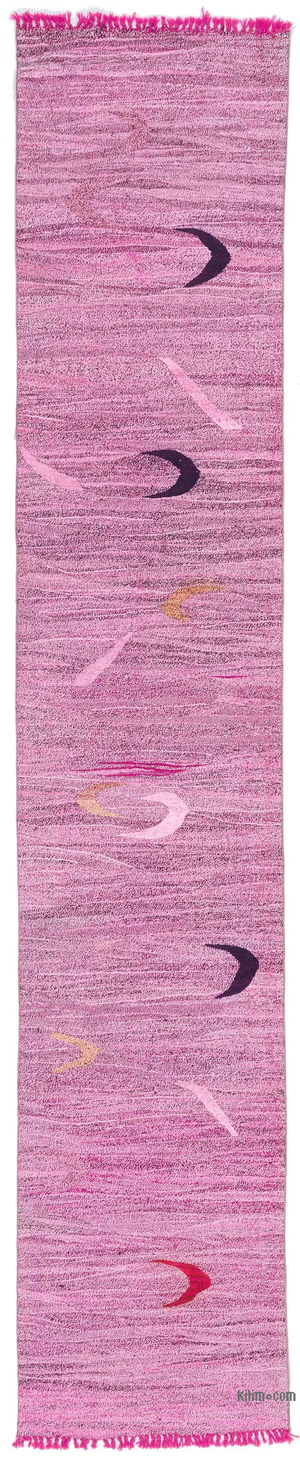 Pink New Contemporary Handwoven Kilim Runner - 2' 9" x 14' 3" (33" x 171") - K0061054