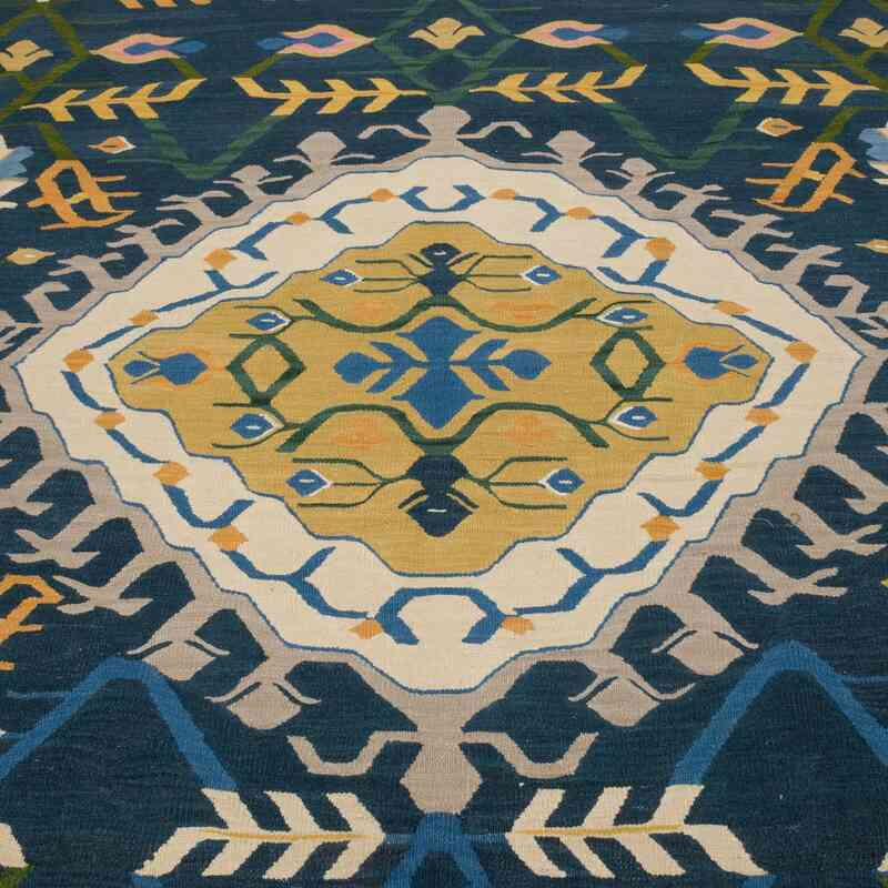 Azul Oscuro Nueva Alfombra Turca Kilim - 258 cm x 308 cm - K0061114