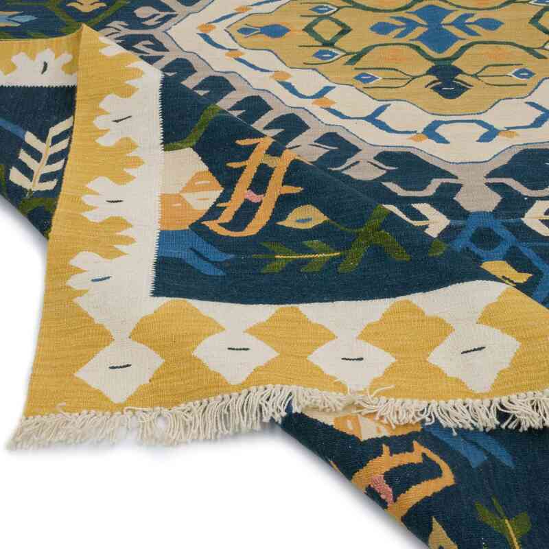 Azul Oscuro Nueva Alfombra Turca Kilim - 258 cm x 308 cm - K0061114
