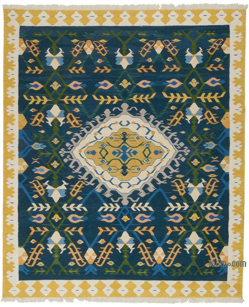 Azul Oscuro Nueva Alfombra Turca Kilim - 258 cm x 308 cm - K0061114