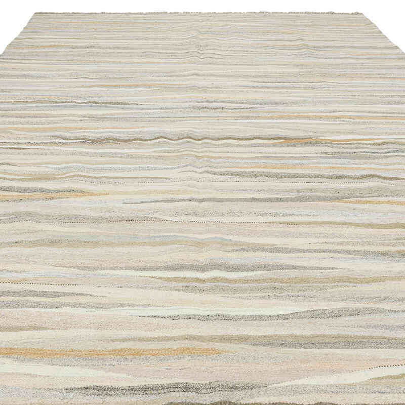 Beige New Contemporary Handwoven Kilim Rug - 246 cm x 360 cm - Vintage Yarn - K0061224