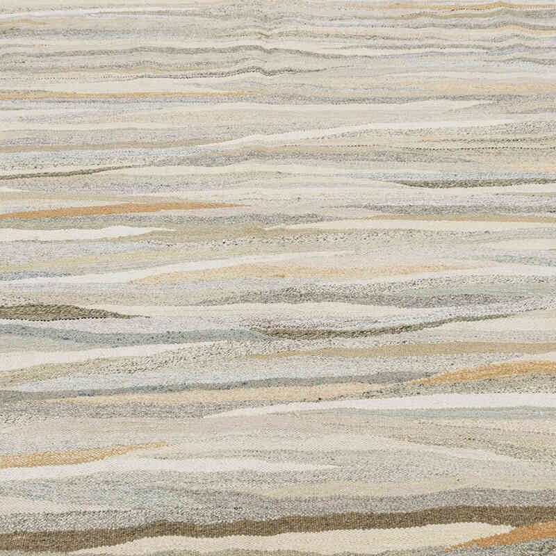 Beige New Contemporary Handwoven Kilim Rug - 246 cm x 360 cm - Vintage Yarn - K0061224