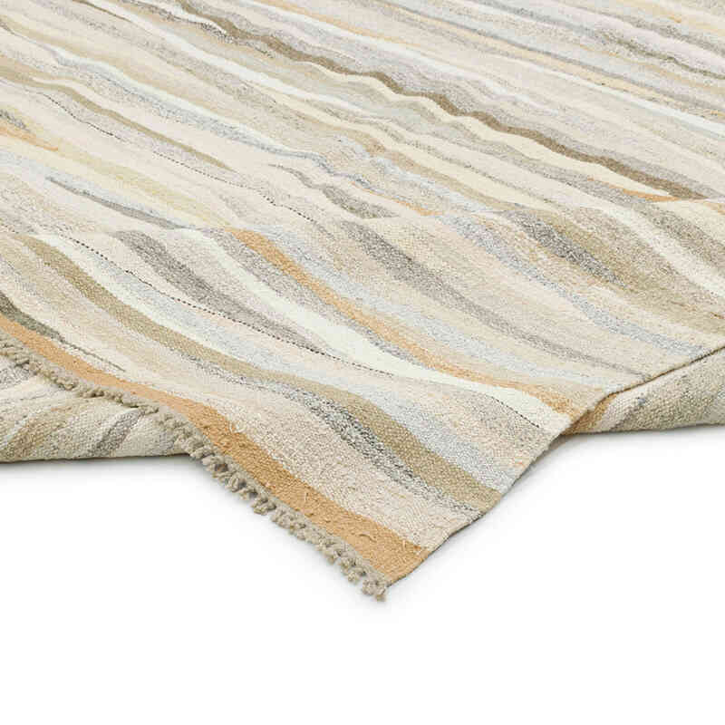 Beige New Contemporary Handwoven Kilim Rug - 246 cm x 360 cm - Vintage Yarn - K0061224