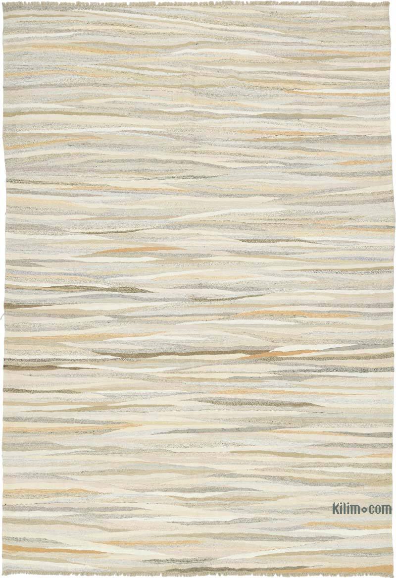 Beige New Contemporary Handwoven Kilim Rug - 246 cm x 360 cm - Vintage Yarn - K0061224