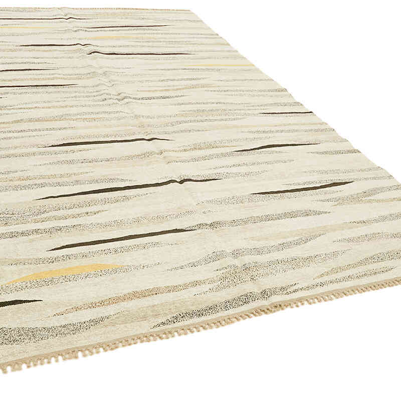Beige New Contemporary Handwoven Kilim Rug - 8' 1" x 11' 11" (97" x 143") - Vintage Yarn - K0061225
