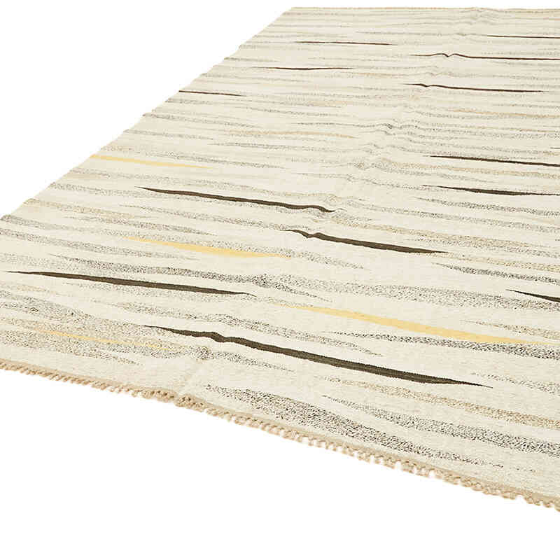 Beige New Contemporary Handwoven Kilim Rug - 8' 1" x 11' 11" (97" x 143") - Vintage Yarn - K0061225